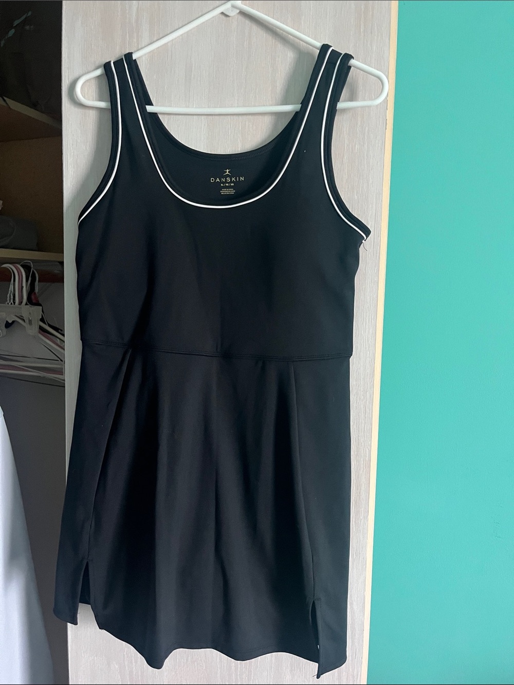 Danskin Black Tennis Mini Dress with White Piping & Shorts w/pockets XL